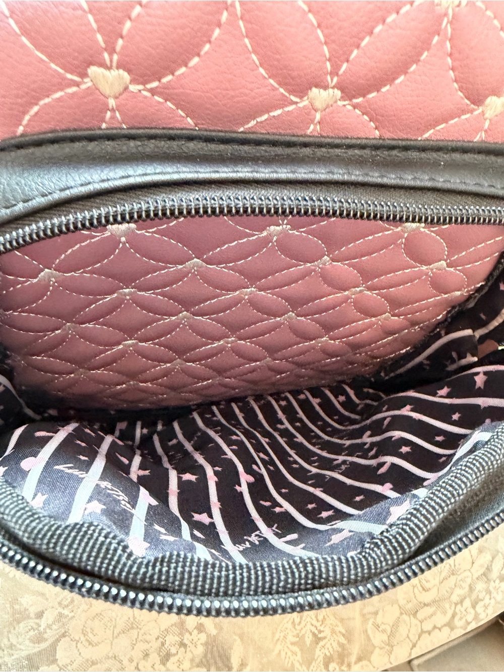 Betsey Johnson Small Quilted Mauve Backpack with Black Accent - Picture 10 of 11